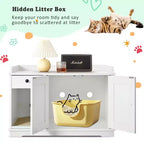Meuble cache-litière CLIHOME, Maison de toilette pour chat d'intérieur avec tiroir de rangement et table d'appoint, Meuble cache-litière style ferme