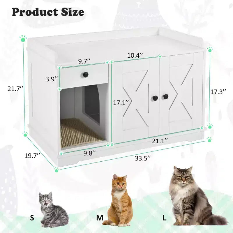 Meuble cache-litière CLIHOME, Maison de toilette pour chat d'intérieur avec tiroir de rangement et table d'appoint, Meuble cache-litière style ferme