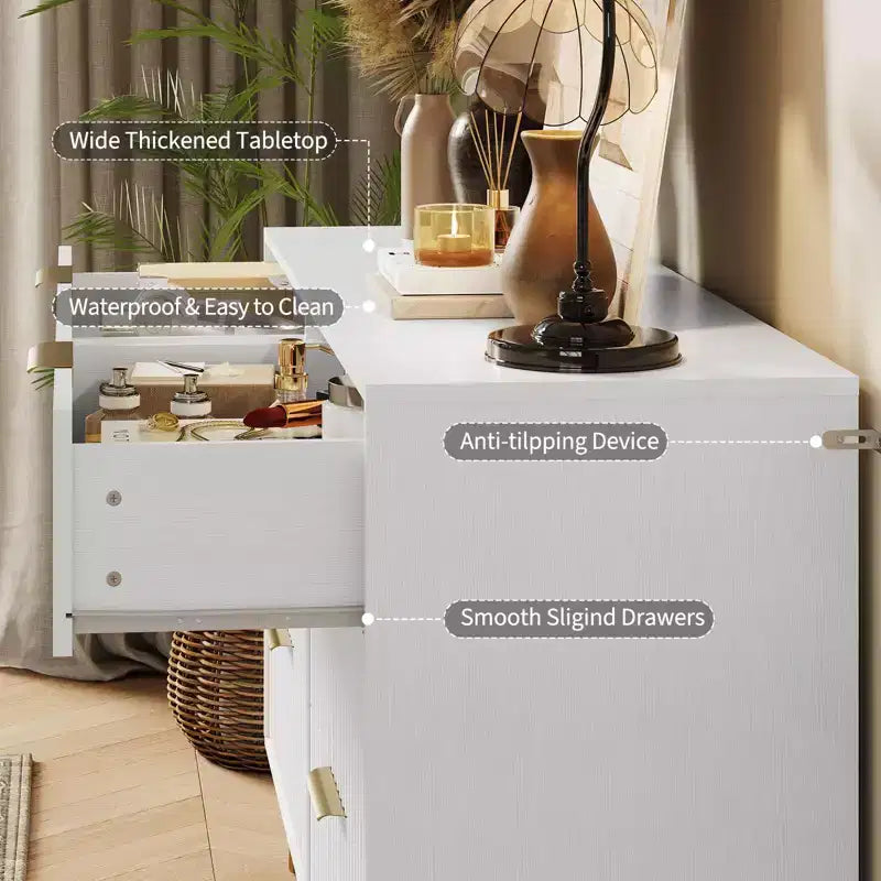 Commode cannelée pour chambre à coucher avec 6 tiroirs, commode en bois, commodes modernes avec poignée en métal pour salon, couloir