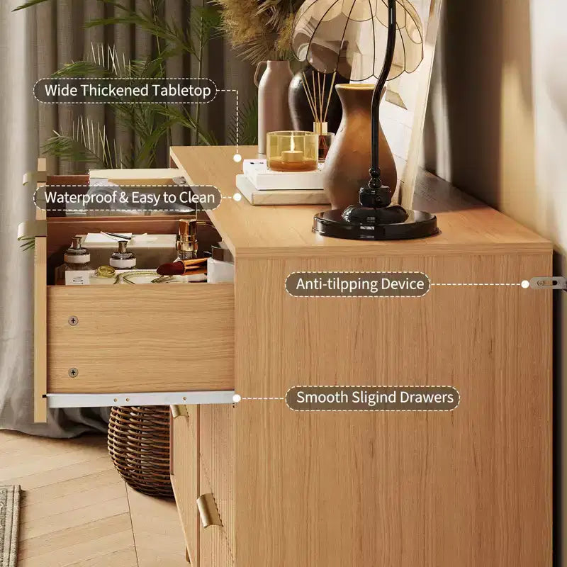 Commode cannelée pour chambre à coucher avec 6 tiroirs, commode en bois, commodes modernes avec poignée en métal pour salon, couloir