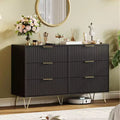 Fluted Dresser for Bedroom with 6 Drawers, Wooden Chest of Drawers, Modern Dressers with Metal Handle for Living Room,Hallway