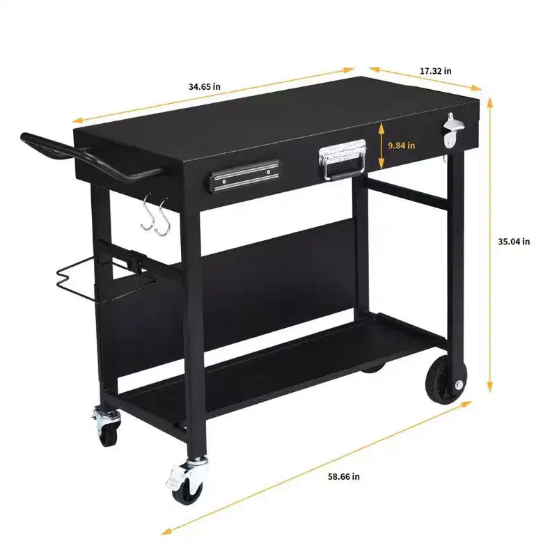 Table de préparation de barbecue pliable Karl Home à 4 roues, station de cuisson extérieure noire