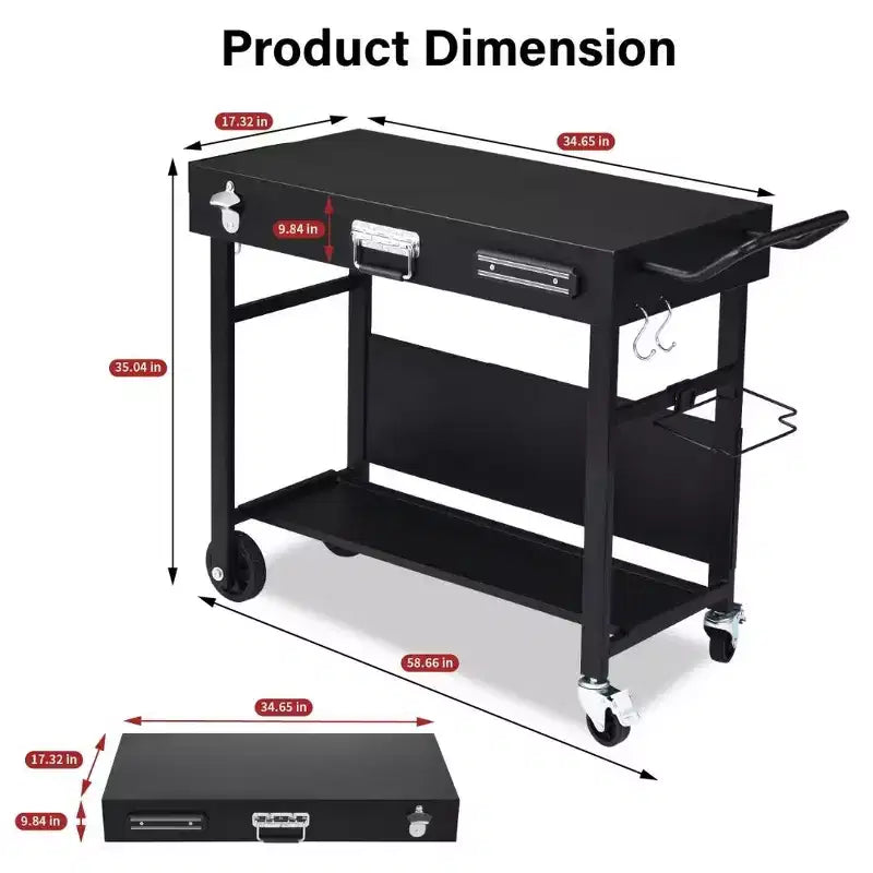 Table de préparation de barbecue pliable Karl Home à 4 roues, station de cuisson extérieure noire