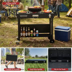 Table de préparation de barbecue pliable Karl Home à 4 roues, station de cuisson extérieure noire