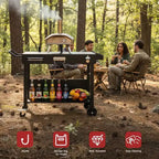 Table de préparation de barbecue pliable Karl Home à 4 roues, station de cuisson extérieure noire