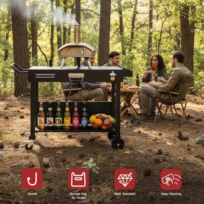 Table de préparation de barbecue pliable Karl Home à 4 roues, station de cuisson extérieure noire
