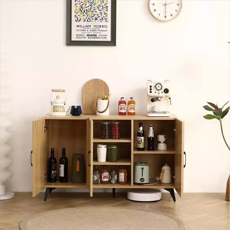 Buffet commode – Table console en bois d'ingénierie avec portes en maille de rotin pour entrée, salon, restaurant