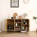 Buffet commode – Table console en bois d'ingénierie avec portes en maille de rotin pour entrée, salon, restaurant