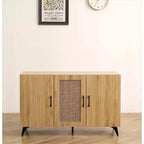 Buffet commode – Table console en bois d'ingénierie avec portes en maille de rotin pour entrée, salon, restaurant