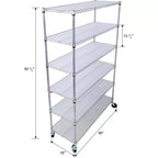 Étagère métallique à 6 niveaux avec roulettes et tapis d'étagère – Organisateur de rangement réglable pour maison, garage, cave, abri de jardin, buanderie
