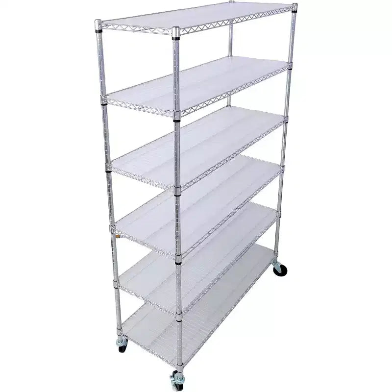 Étagère métallique à 6 niveaux avec roulettes et tapis d'étagère – Organisateur de rangement réglable pour maison, garage, cave, abri de jardin, buanderie