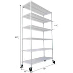 Étagère métallique à 6 niveaux avec roulettes et tapis d'étagère – Organisateur de rangement réglable pour maison, garage, cave, abri de jardin, buanderie