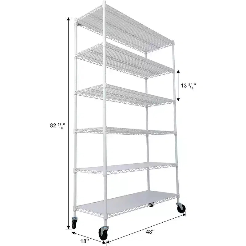 Étagère métallique à 6 niveaux avec roulettes et tapis d'étagère – Organisateur de rangement réglable pour maison, garage, cave, abri de jardin, buanderie
