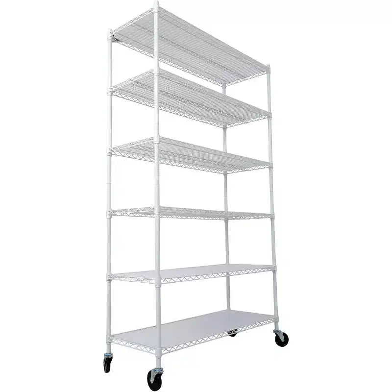 Étagère métallique à 6 niveaux avec roulettes et tapis d'étagère – Organisateur de rangement réglable pour maison, garage, cave, abri de jardin, buanderie