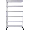 6 Tiers Metal Wire Shelving Unit with Wheels & Shelf Liners - Adjustable Storage Organizer for Home Garage Basement Shed Laundry Room