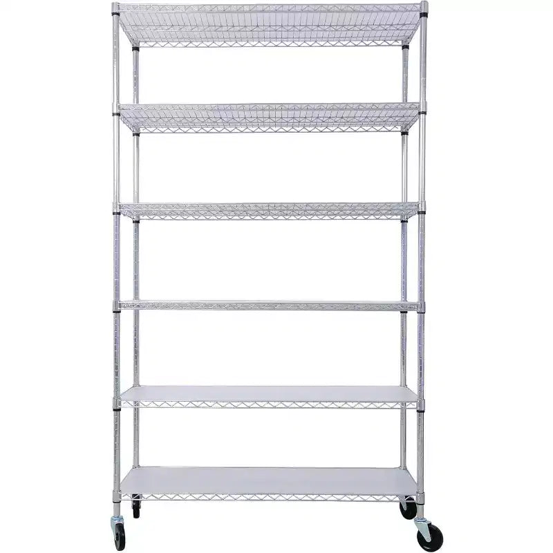 6 Tiers Metal Wire Shelving Unit with Wheels & Shelf Liners - Adjustable Storage Organizer for Home Garage Basement Shed Laundry Room