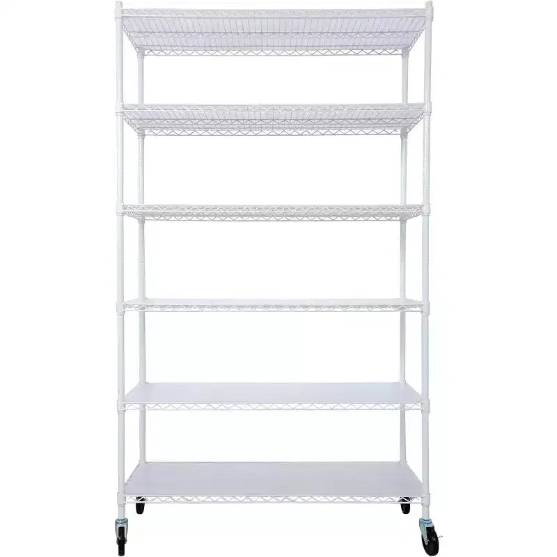 Étagère métallique à 6 niveaux avec roulettes et tapis d'étagère – Organisateur de rangement réglable pour maison, garage, cave, abri de jardin, buanderie