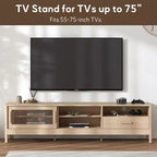 Meuble TV Bestier moderne avec porte coulissante en acrylique, grand tiroir de rangement et étagères réglables pour téléviseurs de 75 pouces