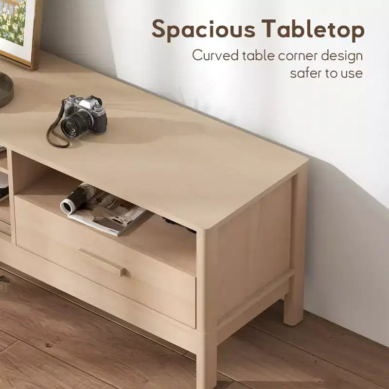 Meuble TV Bestier moderne avec porte coulissante en acrylique, grand tiroir de rangement et étagères réglables pour téléviseurs de 75 pouces