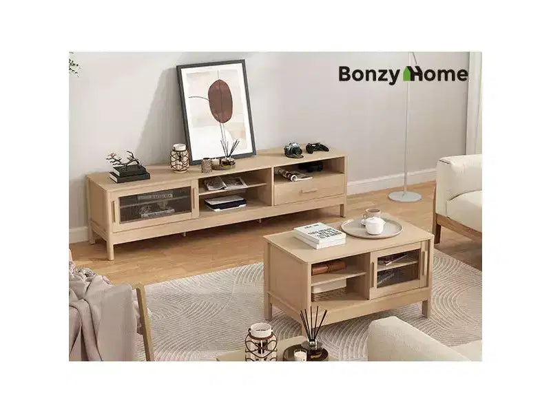 Meuble TV Bestier moderne avec porte coulissante en acrylique, grand tiroir de rangement et étagères réglables pour téléviseurs de 75 pouces