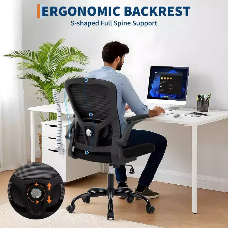 Chaise de bureau ergonomique en maille, support lombaire réglable, accoudoirs relevables, chaise de bureau pivotante à dossier haut, chaise de bureau exécutive roulante pour bureau à domicile
