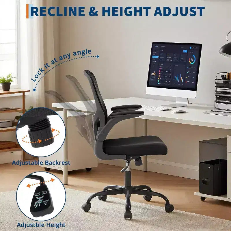 Chaise de bureau ergonomique en maille, support lombaire réglable, accoudoirs relevables, chaise de bureau pivotante à dossier haut, chaise de bureau exécutive roulante pour bureau à domicile