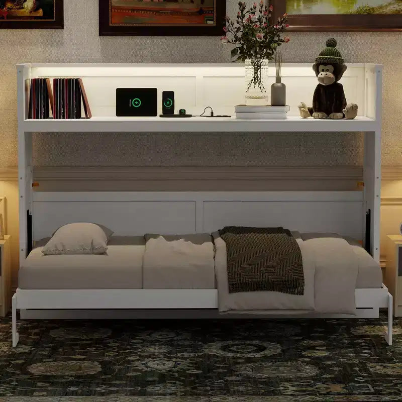 Lit escamotable Clihome Twin XL avec bureau et station de charge USB