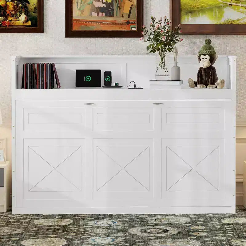 Lit escamotable Clihome Twin XL avec bureau et station de charge USB