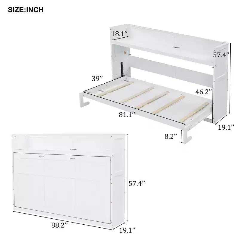 Lit escamotable Clihome Twin XL avec bureau et station de charge USB