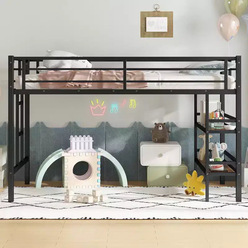 Lit mezzanine en métal pour enfants, noir - ModernLuxe