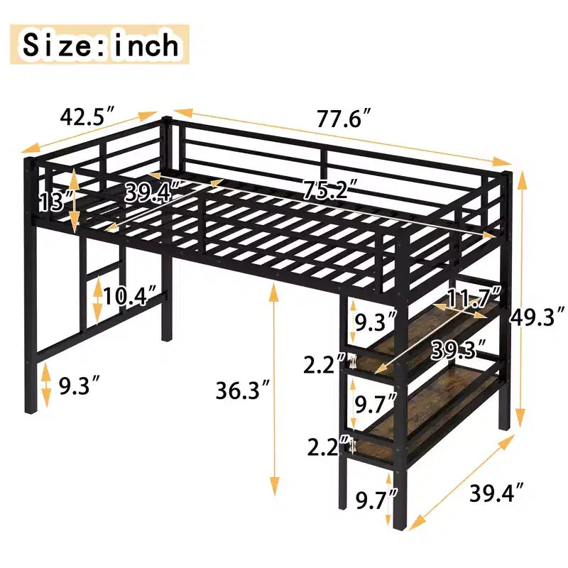 Lit mezzanine en métal pour enfants, noir - ModernLuxe