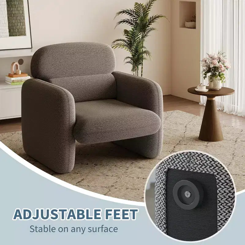 Fauteuil d'appoint gris rembourré, fauteuil de salon une place, 78x75x72 cm, en tissu velours moelleux sur cadre en bois pour salon ou coin lecture