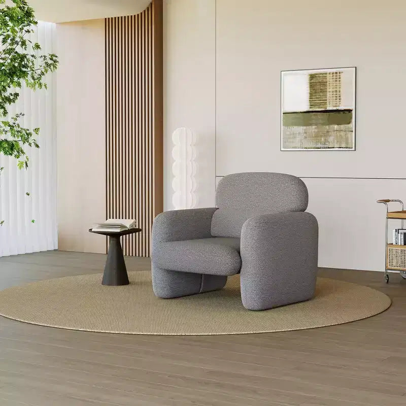 Fauteuil d'appoint gris rembourré, fauteuil de salon une place, 78x75x72 cm, en tissu velours moelleux sur cadre en bois pour salon ou coin lecture
