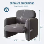 Fauteuil d'appoint gris rembourré, fauteuil de salon une place, 78x75x72 cm, en tissu velours moelleux sur cadre en bois pour salon ou coin lecture
