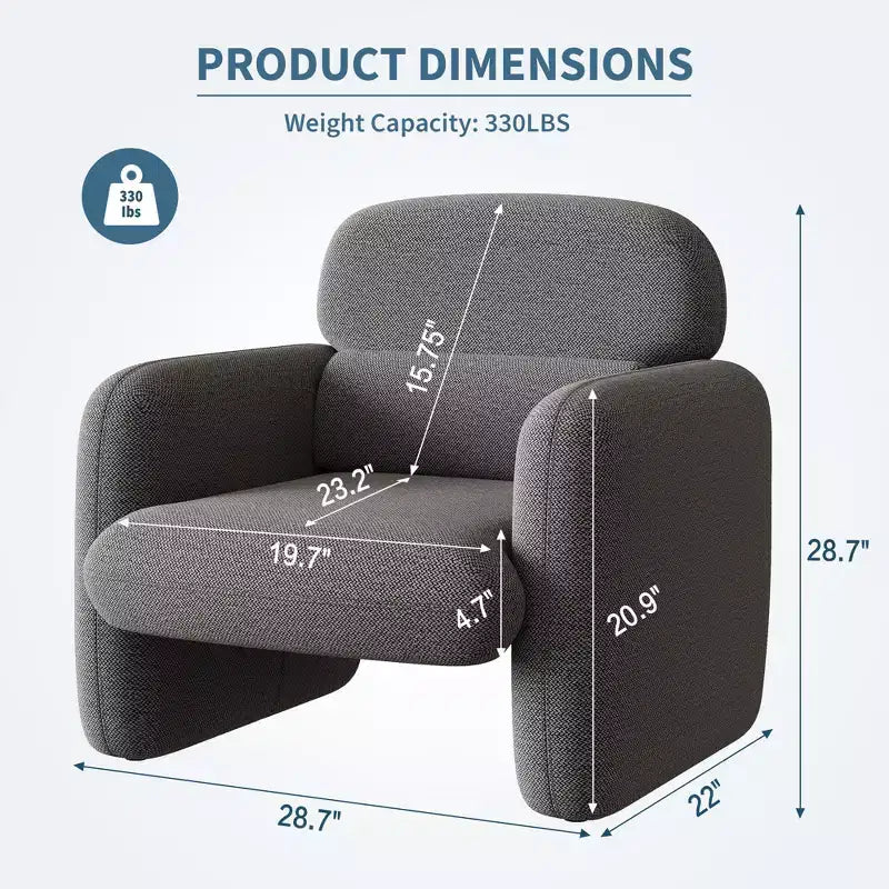 Fauteuil d'appoint gris rembourré, fauteuil de salon une place, 78x75x72 cm, en tissu velours moelleux sur cadre en bois pour salon ou coin lecture