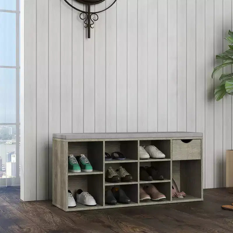 Shoe Change Stool with Cushioned Seat, Shoe Changing Bench with Organizer for Entryway, Living Room