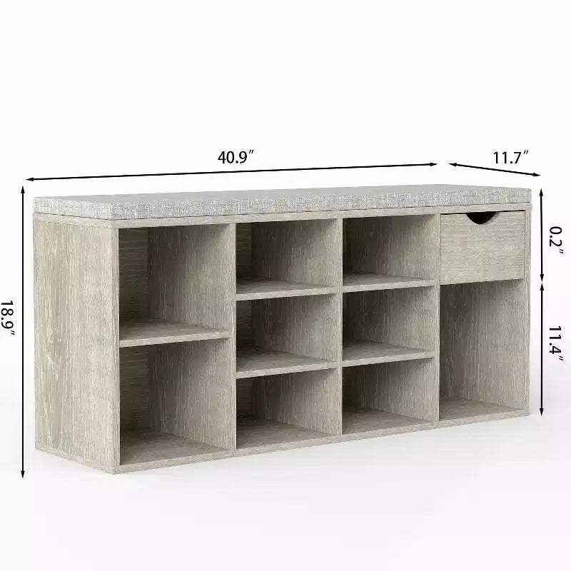 Banc à chaussures avec siège rembourré, Banc de rangement pour chaussures avec organisateur pour entrée, salon