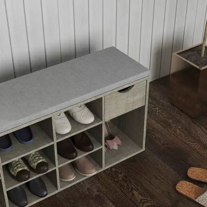 Banc à chaussures avec siège rembourré, Banc de rangement pour chaussures avec organisateur pour entrée, salon