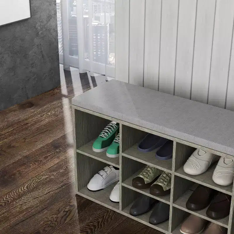 Banc à chaussures avec siège rembourré, Banc de rangement pour chaussures avec organisateur pour entrée, salon