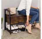 Banc à chaussures en bois fumé et noir rétro (fer + bois)