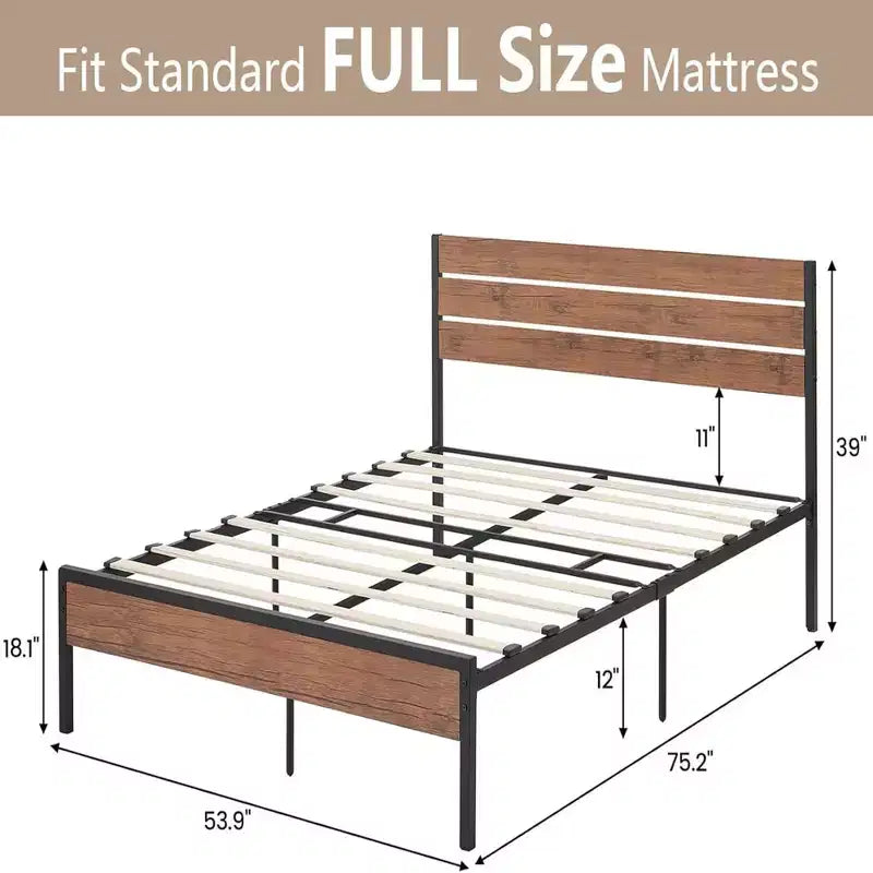 Cadre de lit double/Queen COZONY avec tête et pied de lit en bois, lit plateforme avec rangement sous le lit