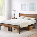 Cadre de lit double/Queen COZONY avec tête et pied de lit en bois, lit plateforme avec rangement sous le lit