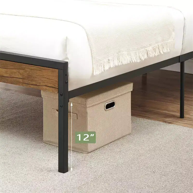 Cadre de lit double/Queen COZONY avec tête et pied de lit en bois, lit plateforme avec rangement sous le lit