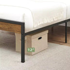 Cadre de lit double/Queen COZONY avec tête et pied de lit en bois, lit plateforme avec rangement sous le lit