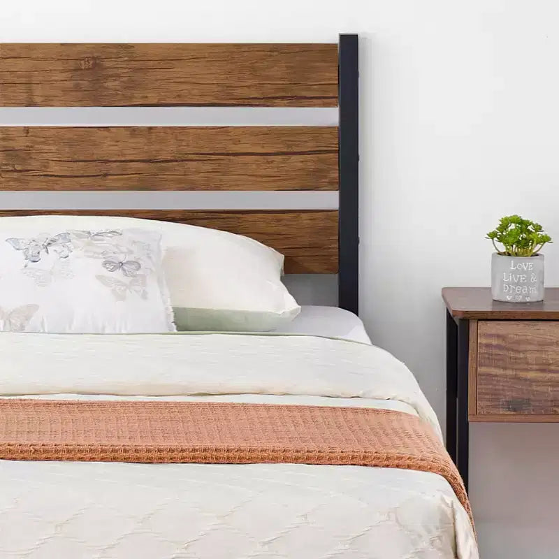 Cadre de lit double/Queen COZONY avec tête et pied de lit en bois, lit plateforme avec rangement sous le lit