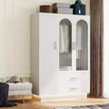 COZONY 71 White Bedroom Armoire, Wardrobe Closet with Fluted Glass Doors, Hanging Rod and Drawers