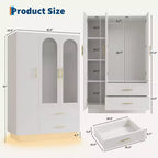 COZONY 71 Armoire de chambre blanche, Penderie avec portes en verre cannelé, tringle à vêtements et tiroirs
