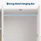 COZONY 71 Armoire de chambre blanche, Penderie avec portes en verre cannelé, tringle à vêtements et tiroirs