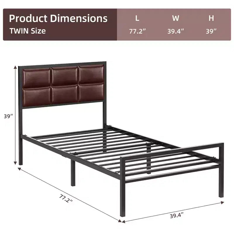 COZONY Cadre de lit plateforme en similicuir grandeur Queen/Full, avec tête de lit capitonnée à coutures carrées et cadre en métal