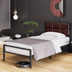 COZONY Cadre de lit plateforme en similicuir grandeur Queen/Full, avec tête de lit capitonnée à coutures carrées et cadre en métal
